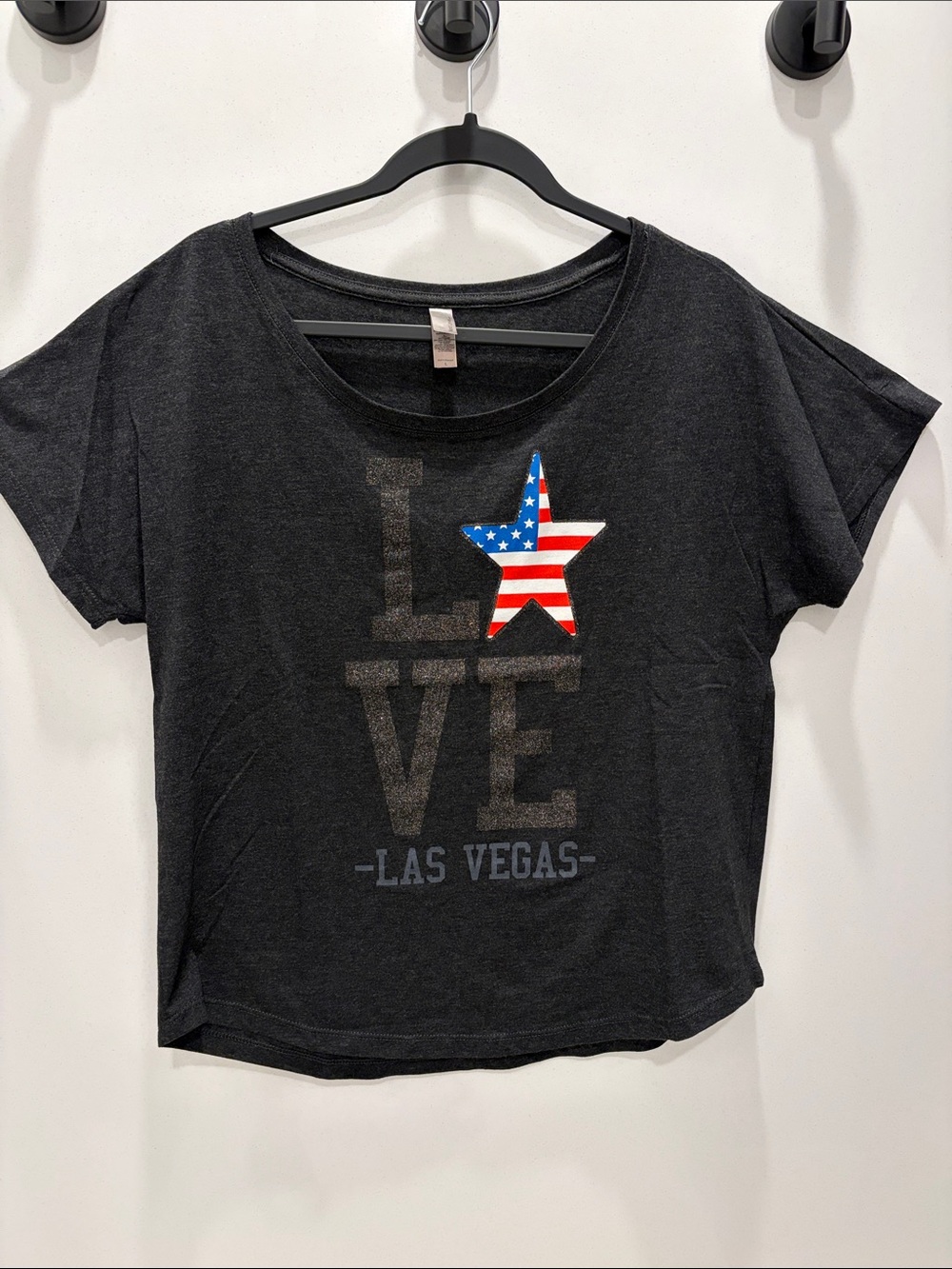 LOVE Las Vegas Star Graphic Tee - Black with American Flag Star